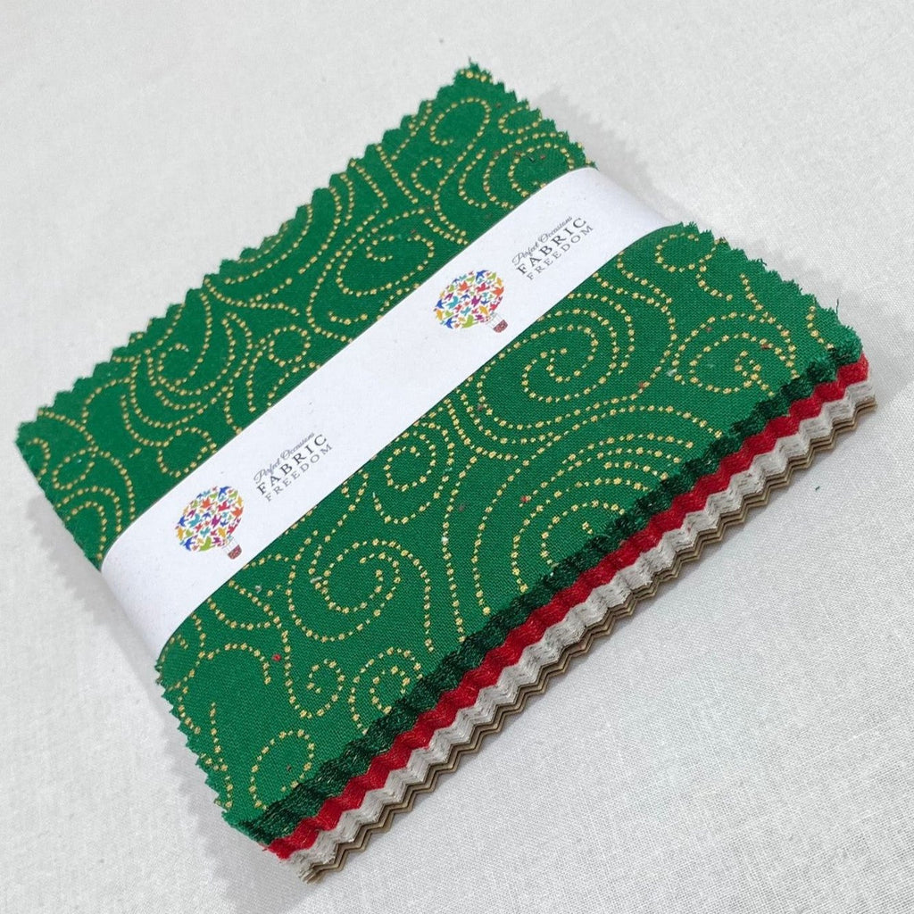 FX105 Dotty Swirls Christmas Lacquer Foil 5" Quilting Cotton Fabric Squares - 42 x 5" by 5"