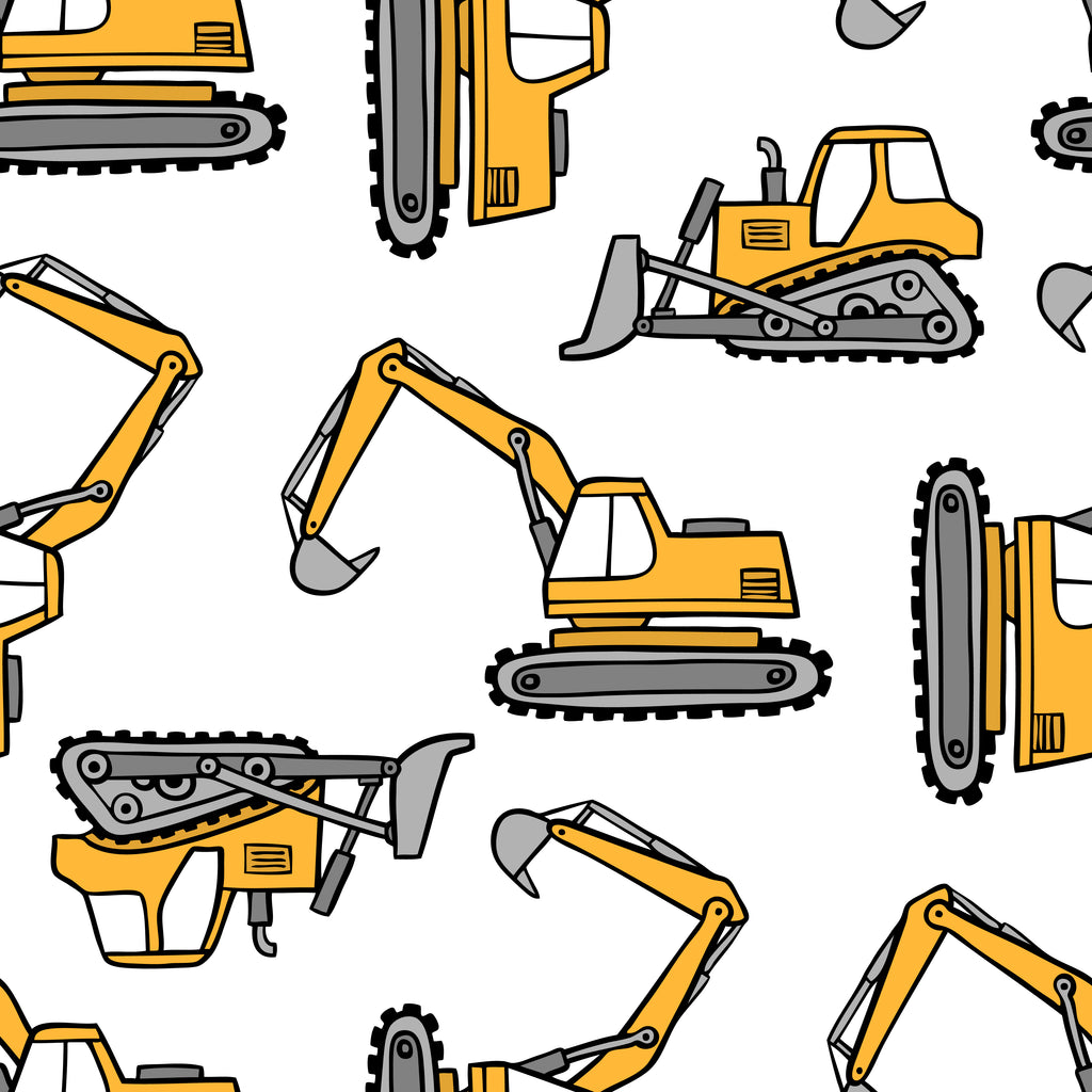 FF1055/01 Excavator Construction Trucks - Digital Print 100% Quilting Cotton, Approx. 44" (112cm) Wide