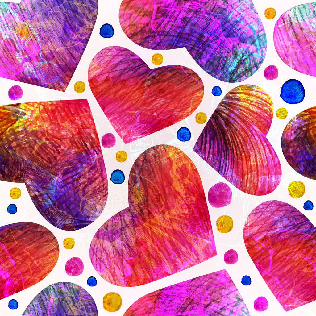 FF3765 Multi Coloured Hearts - Digital Print 100% Quilting Cotton