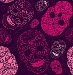 FF438 - Pink Skulls Halloween Fabric 100% Quilting Cotton Approx. 44"/112cm