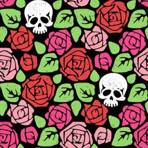 FF440-Skulls n Roses Halloween Fabric 100% Quilting Cotton Approx. 44"/112cm