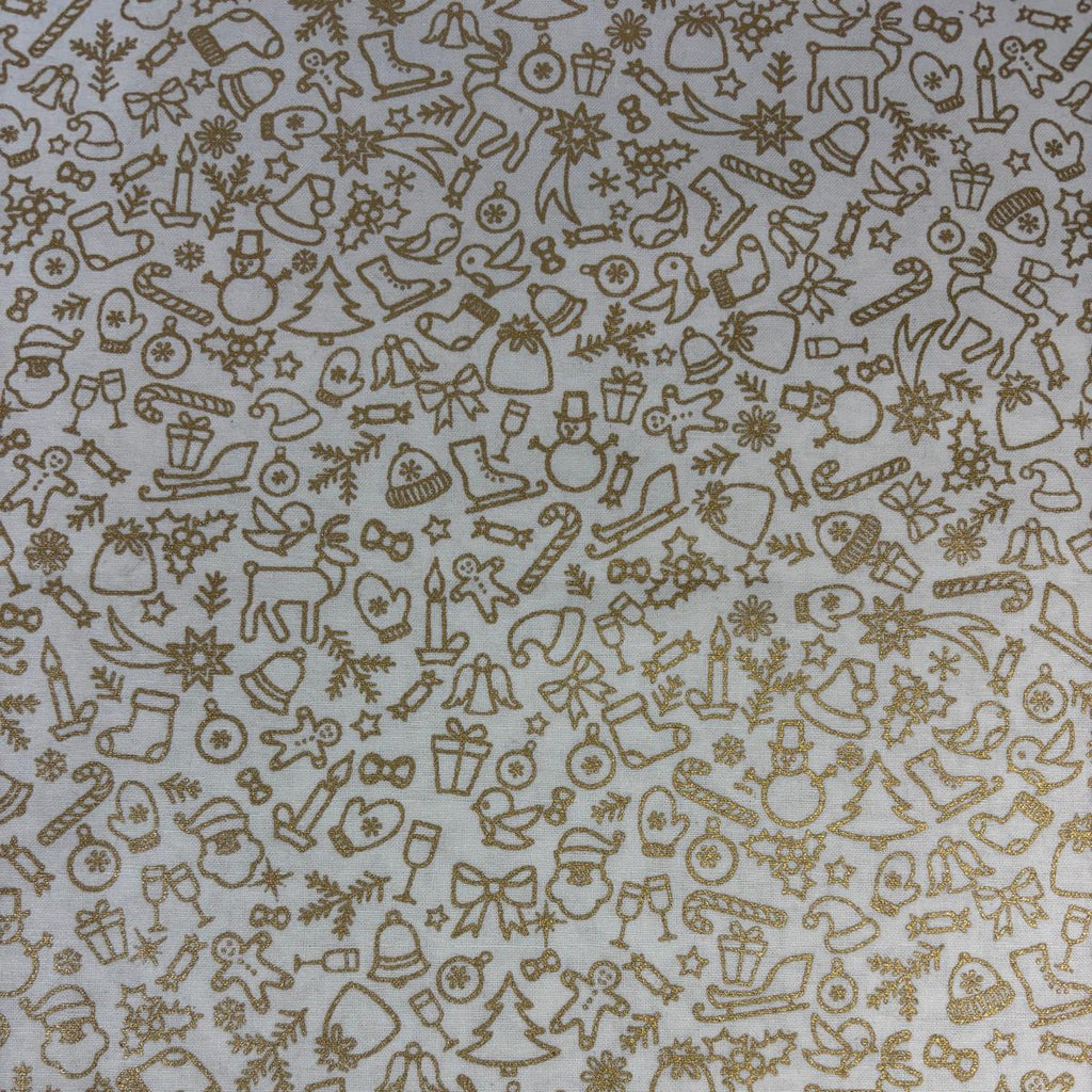 FX125 - Christmas Décor Lacquer Foiled 100% Quilting Cotton, Approx. 44" (112cm) Wide