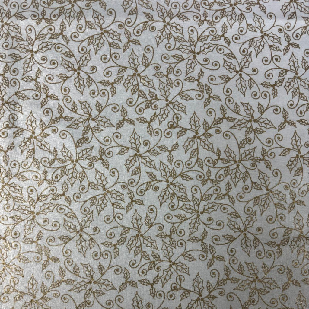 FX126 - Christmas Holly Lacquer Foiled 100% Quilting Cotton, Approx. 44" (112cm) Wide