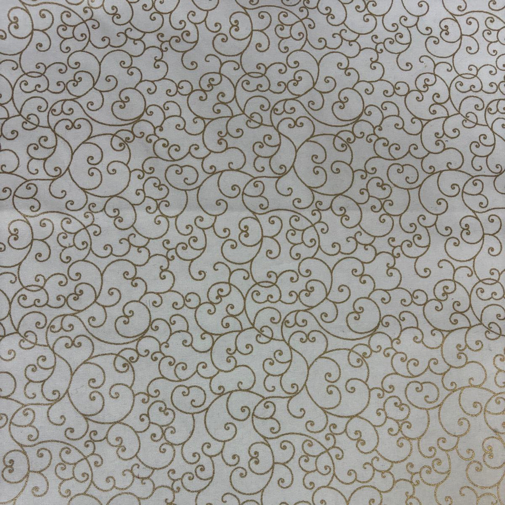 FX128 - Scroll Swirls Lacquer Foiled 100% Quilting Cotton, Approx. 44" (112cm) Wide