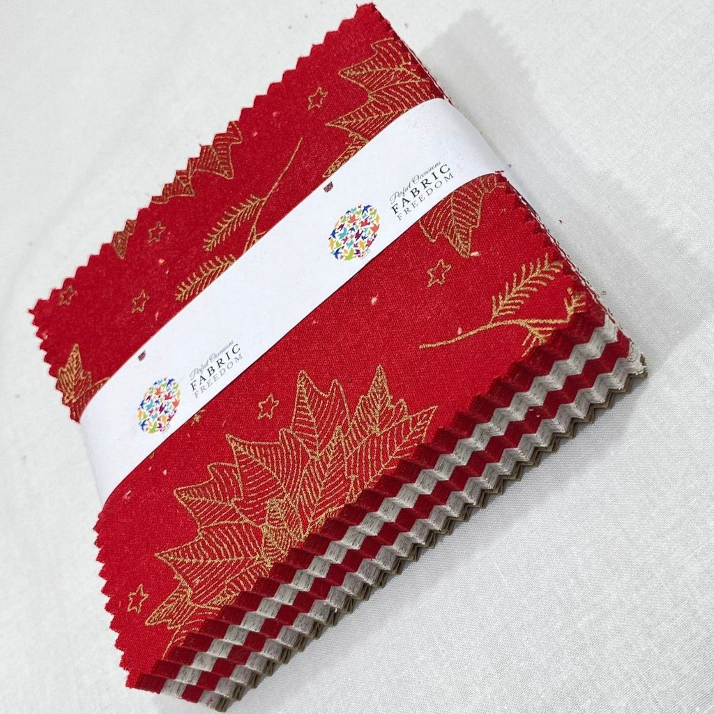 FX121 Leaves Christmas Lacquer Foil 5" Quilting Cotton Fabric Squares - 80 x 5" by 5"