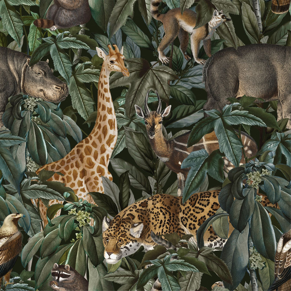 FF2025 Jungle Animals Dark Background - Digital Print 100% Quilting Cotton