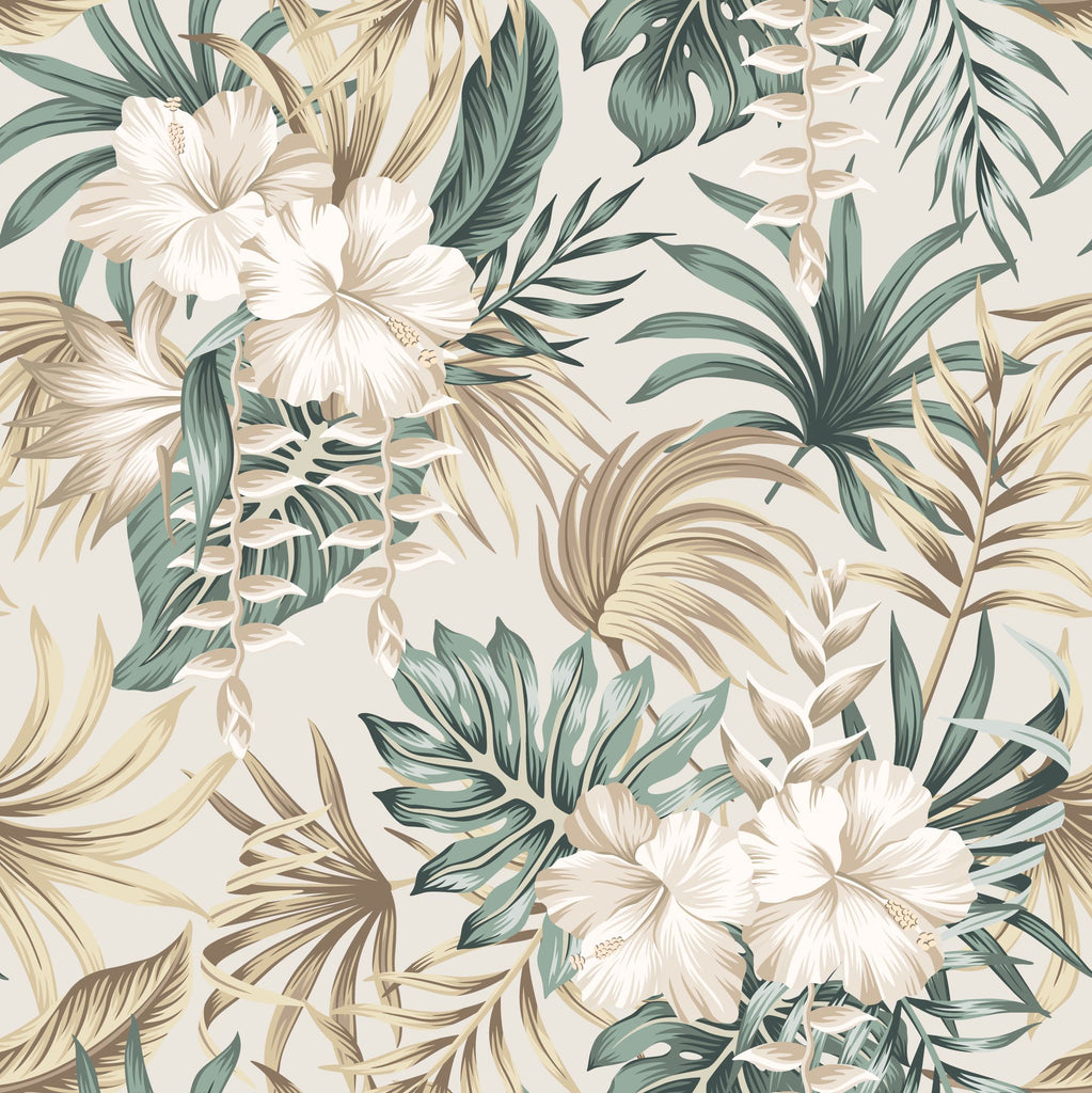 FF2067 Tropical Floral Pattern Beige - Digital Print 100% Quilting Cotton
