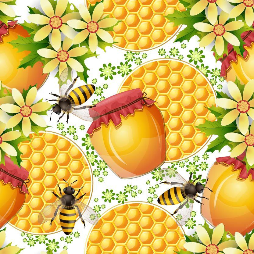 FF2109 Honey Bees and Pots - Digital Print 100% Quilting Cotton