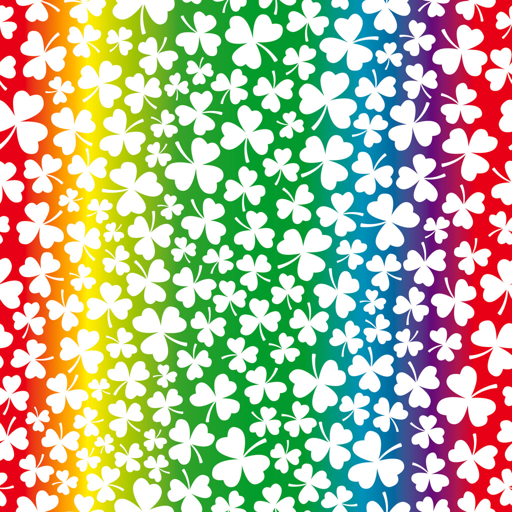 FF2118 Small Rainbow Clover, St Patricks Day - Digital Print 100% Quilting Cotton