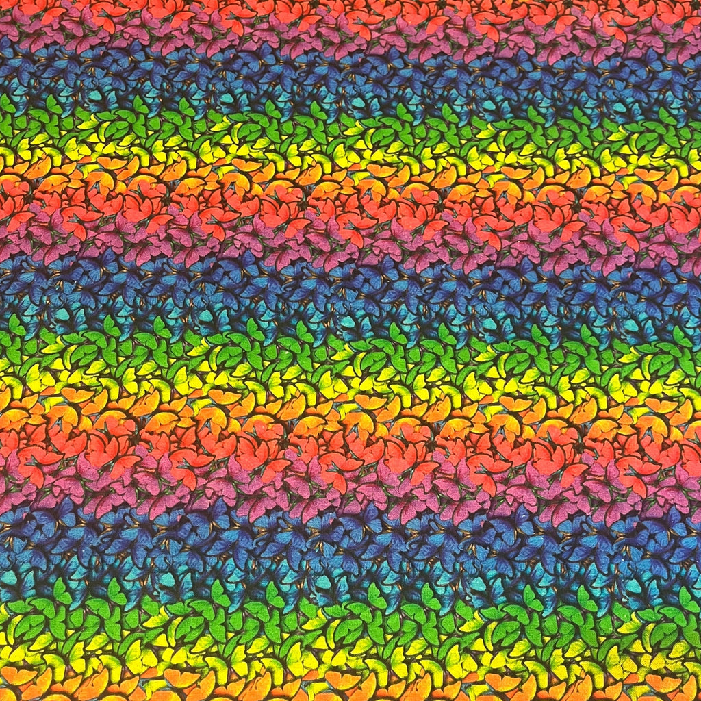 FF2252 Rainbow Stripe Butterflies - Digital Print 100% Quilting Cotton