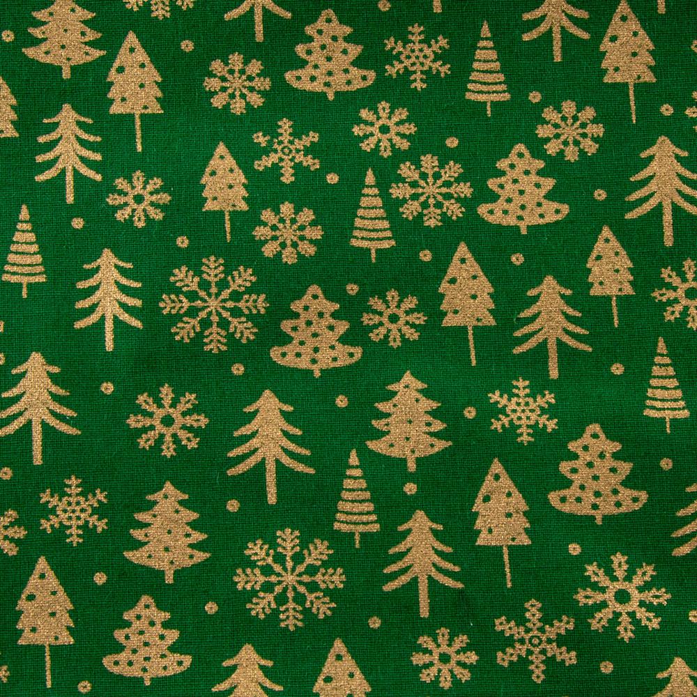 FX102 - Trees & Snowflakes Christmas Lacquer Foiled 100% Quilting Cotton, Approx. 44" (112cm) Wide