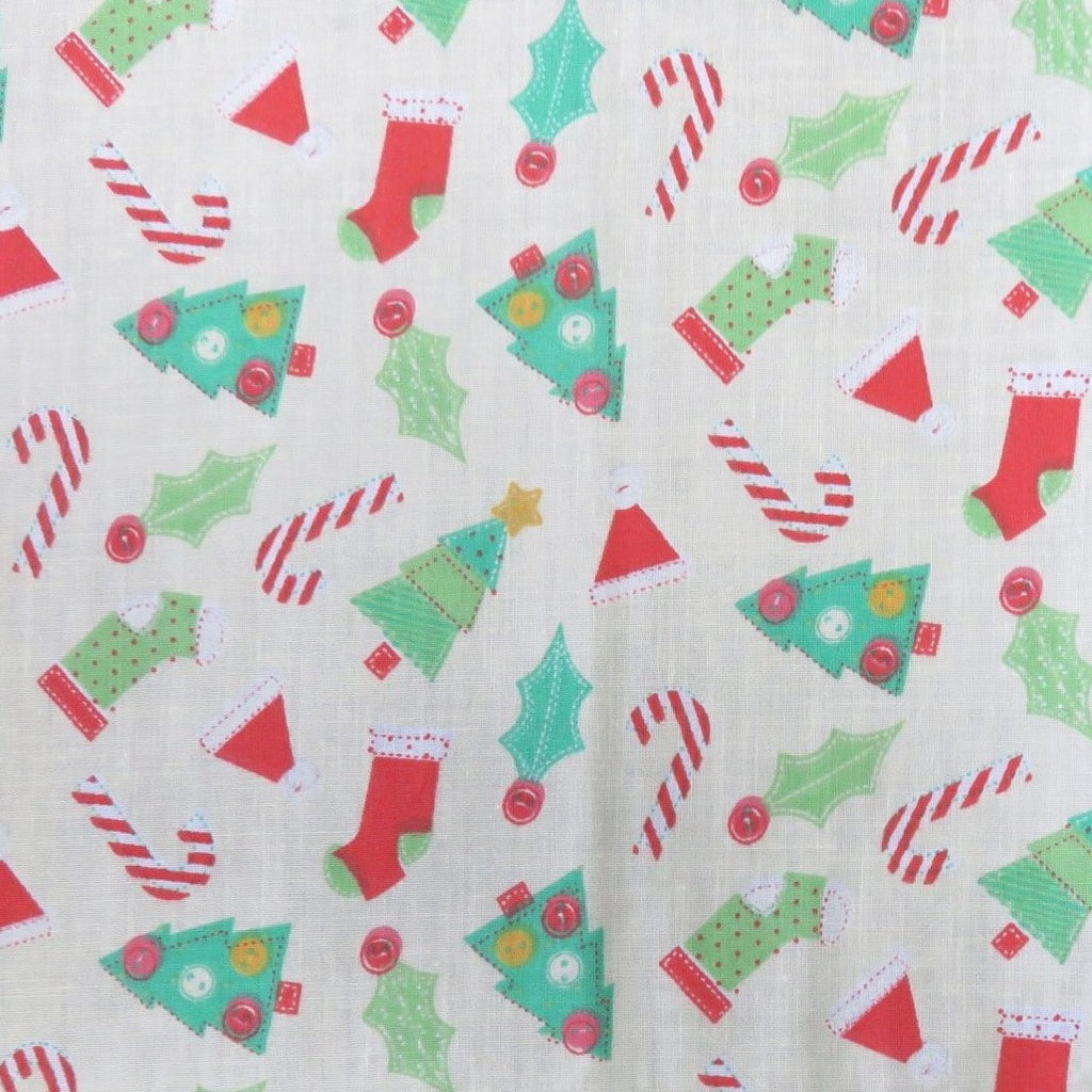 Christmas Stockings & Candy Design:X-05 Polycotton Print 65% Polyester 35% Cotton Approx. 44"/112cm