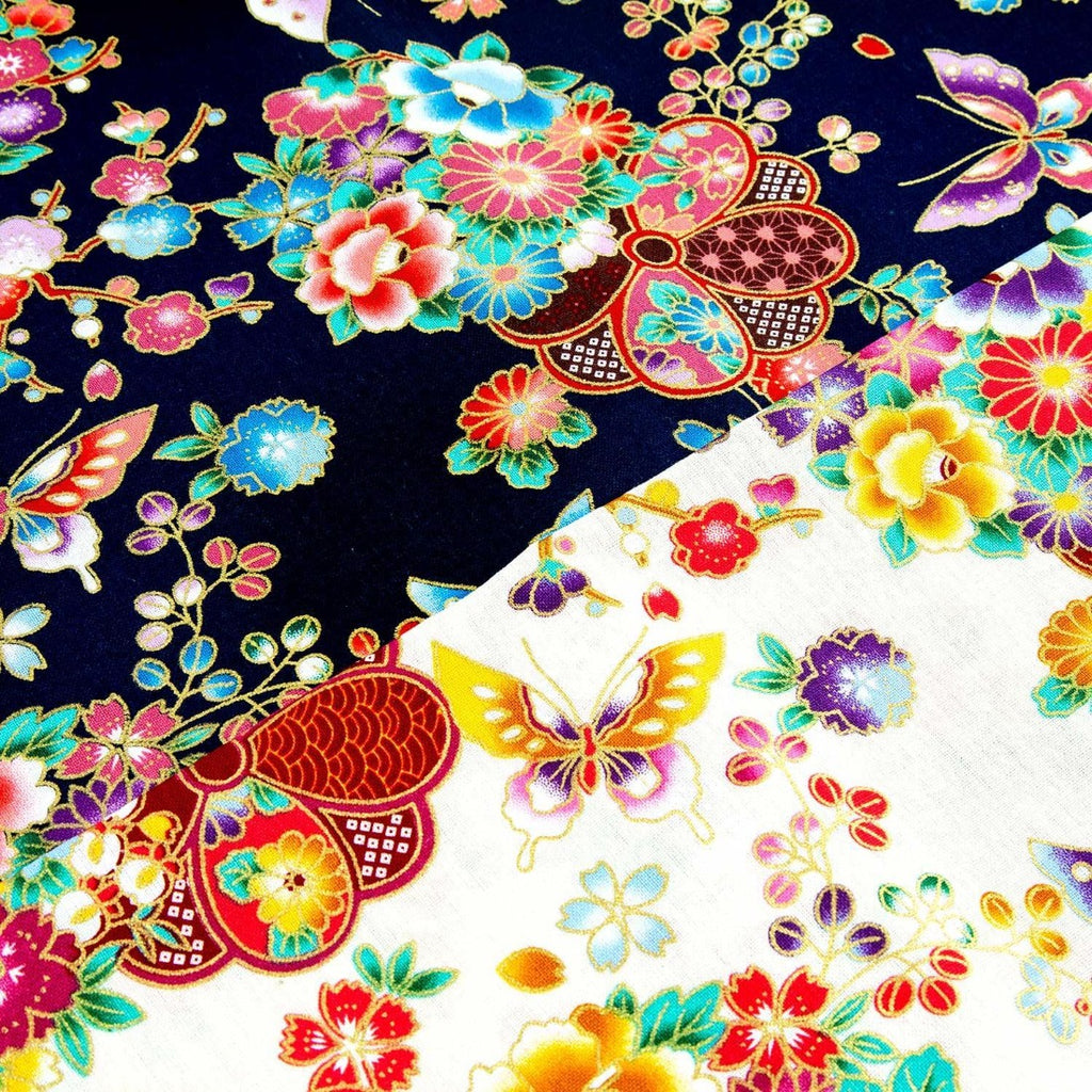 PO238 Japanese Patchwork Floral Metallic 100% Cotton, 58" (147cm) Wide